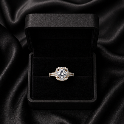 A luminous sparkle wrapped in soft elegance, this ring captures the dreamy beauty of crystals glowing through a delicate mist. Designed with a radiant clustered centerpiece and shimmering pavé details, it brings a graceful brilliance that feels timeless, refined, and effortlessly feminine.