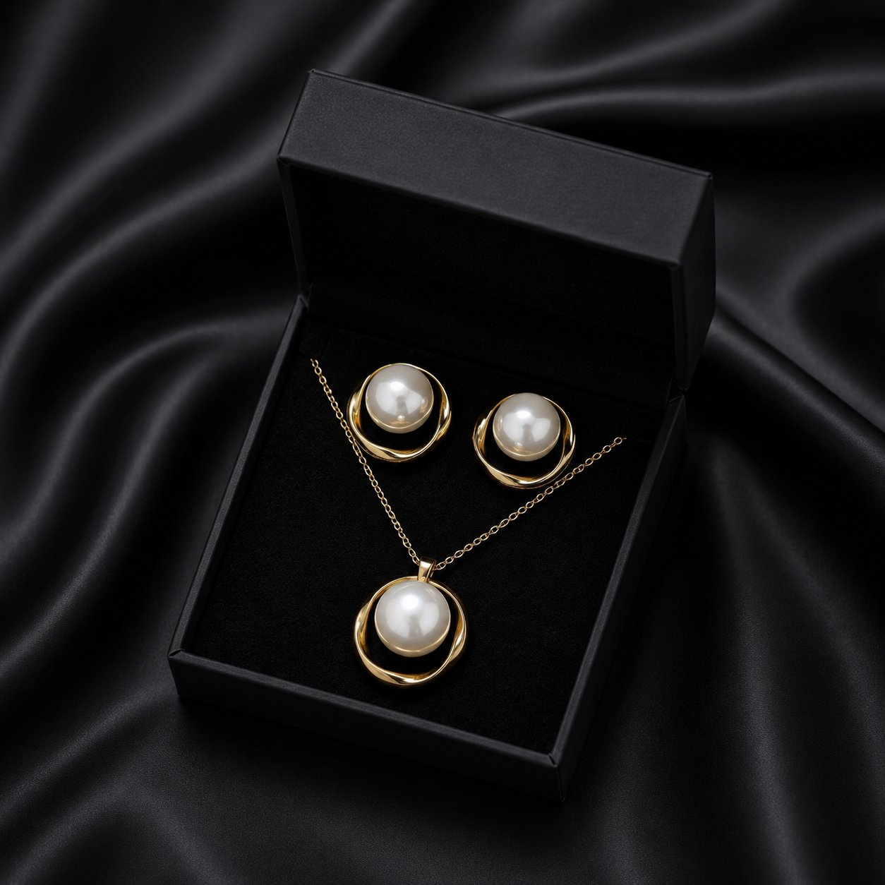 Capture the timeless beauty of the ocean’s treasures with the Gilded Ripple Set. This exquisite necklace and earring duo features a luminous, jumbo artificial pearl nestled within a flowing golden orbit, creating a look that is both bold and gracefully sophisticated.